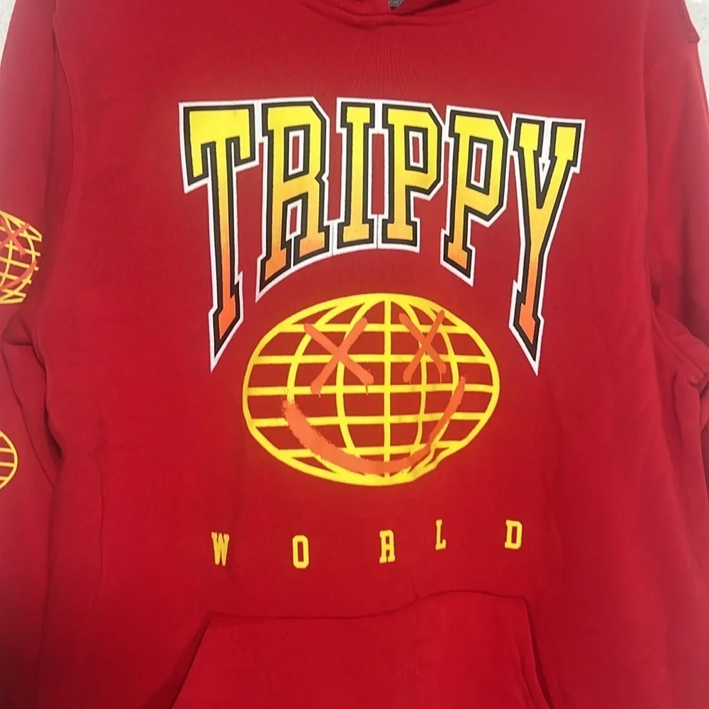 Brooklyn cloth - Trippy Red Hoodie with Yellow Graphics - Picture 2 of 5